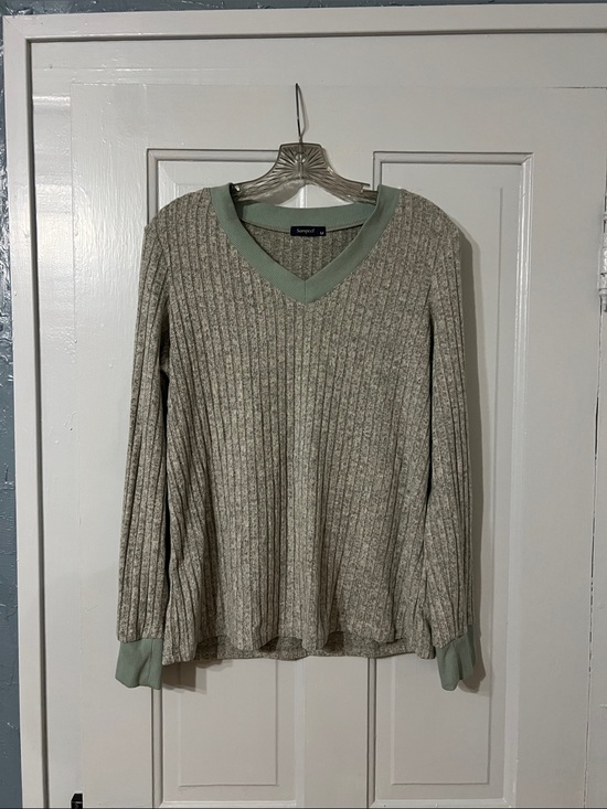 Sweaters - Light Sage Ribbed V-Neck Women's Sweater